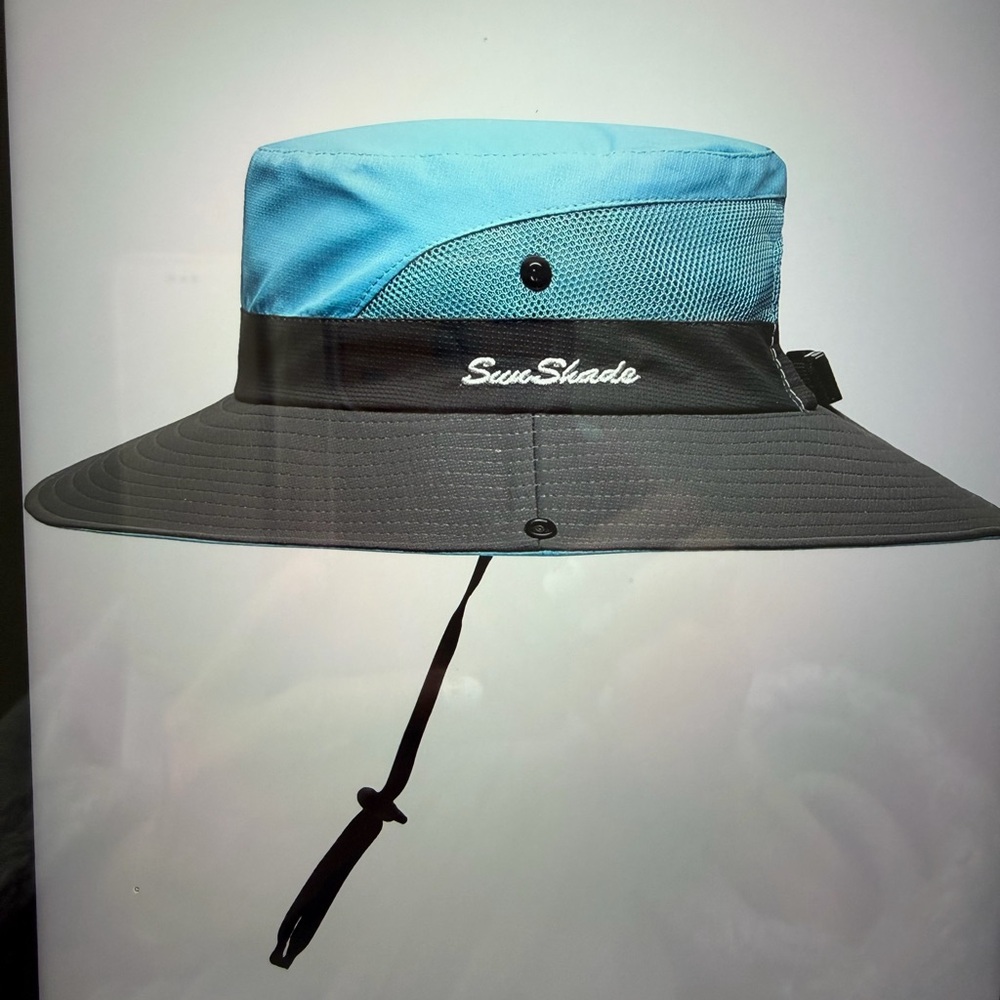 Women's Blue and Gray Wide Brim Sun Hat
